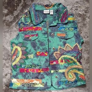 Chico's Colorful Patchwork Vest size 1 a&c